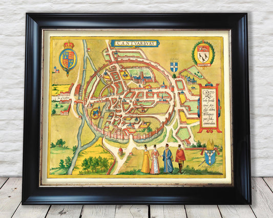 Old CANTERBURY Map 1588 by Braun - Cantuarbury Chaucer Christ Church