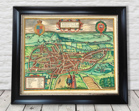 Old Norwich Map 1581 by Braun - Nordovicum Norwich Castle Cathedral