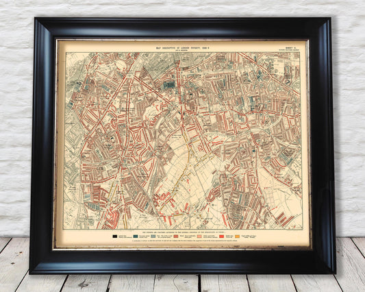 LONDON poverty Map Oval, Brixton, Herne Hill 1898 Charles BOOTH
