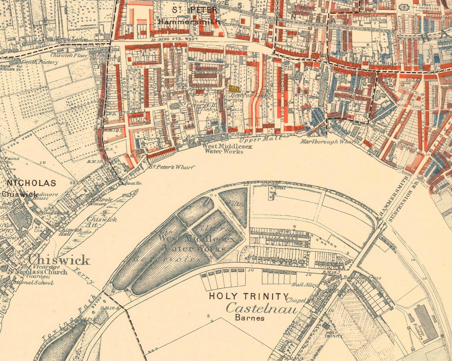 LONDON poverty Map Notting Hill, Hammersmith 1898 by Charles BOOTH