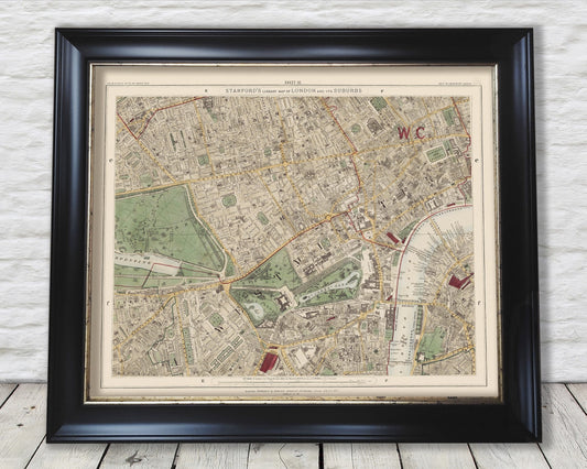 Old LONDON Colour map 1891 Mayfair Westminster Hyde Park