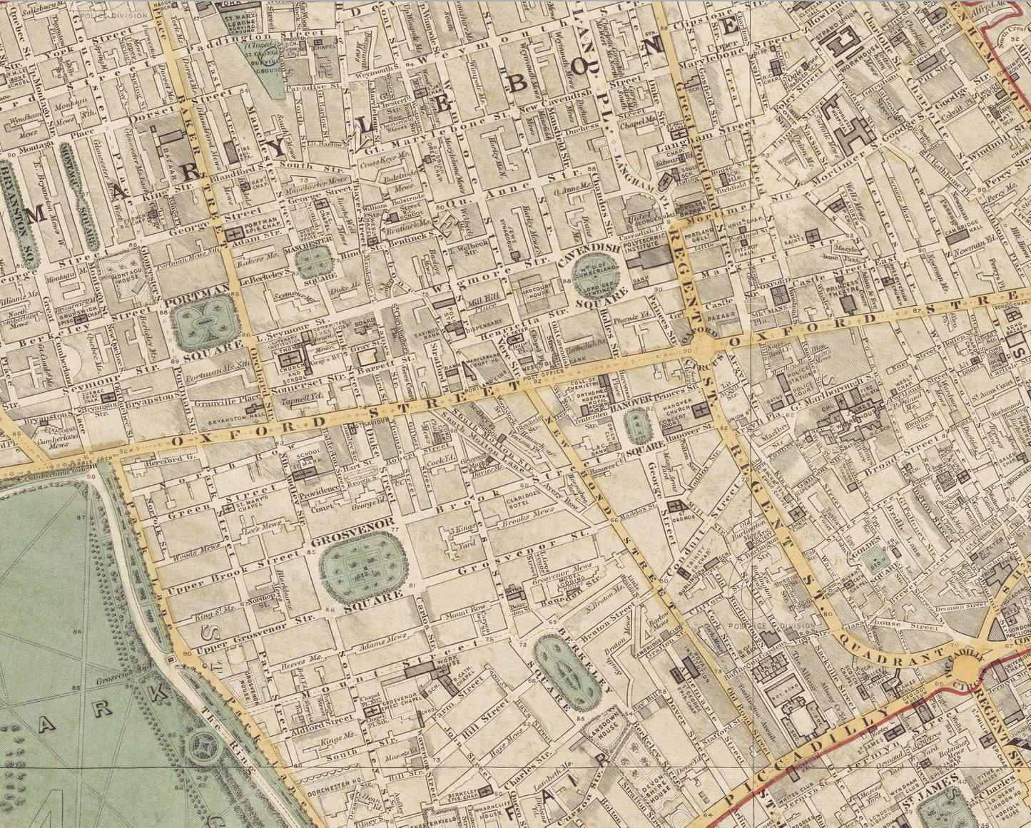 Old LONDON Colour map 1891 Mayfair Westminster Hyde Park