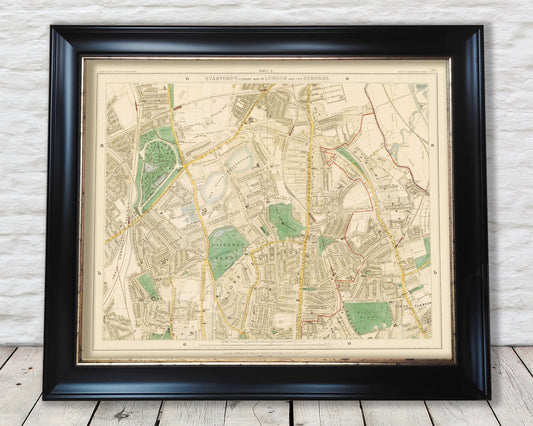 Old LONDON Colour map 1891 Highbury, Finsbury Park