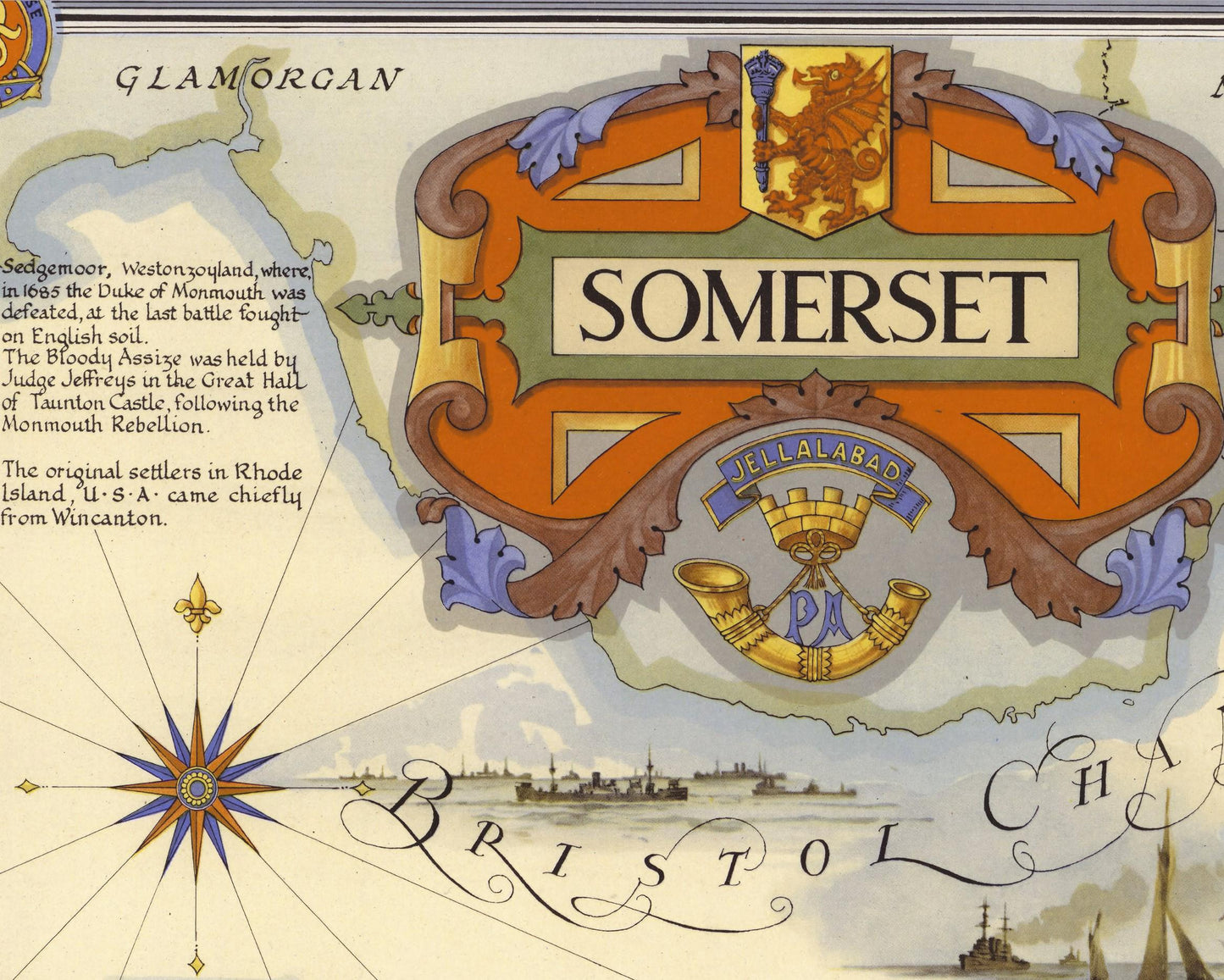 Vintage SOMERSET Map, 1947, Ernest Clegg - Taunton, Bath, Wells