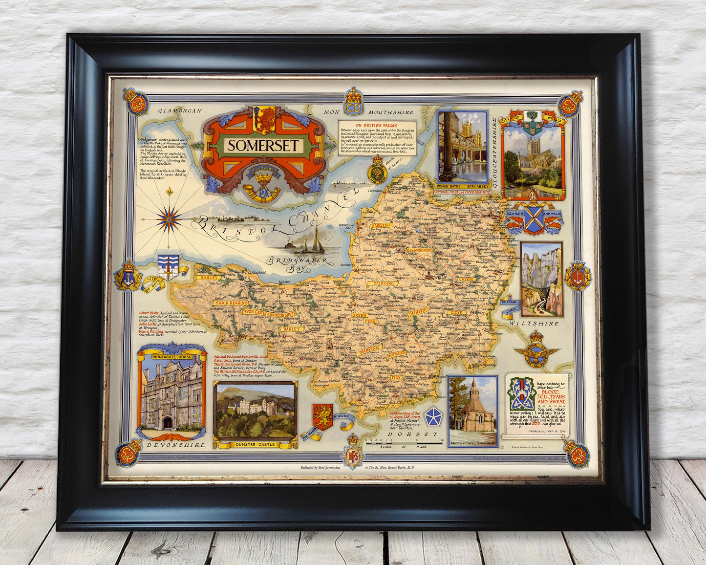 Vintage SOMERSET Map, 1947, Ernest Clegg - Taunton, Bath, Wells