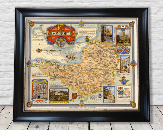 Vintage SOMERSET Map, 1947, Ernest Clegg - Taunton, Bath, Wells