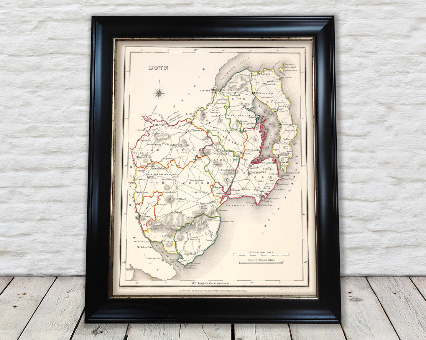 County DOWN 1846 by Creighton - Antique Irish Reproduction Map