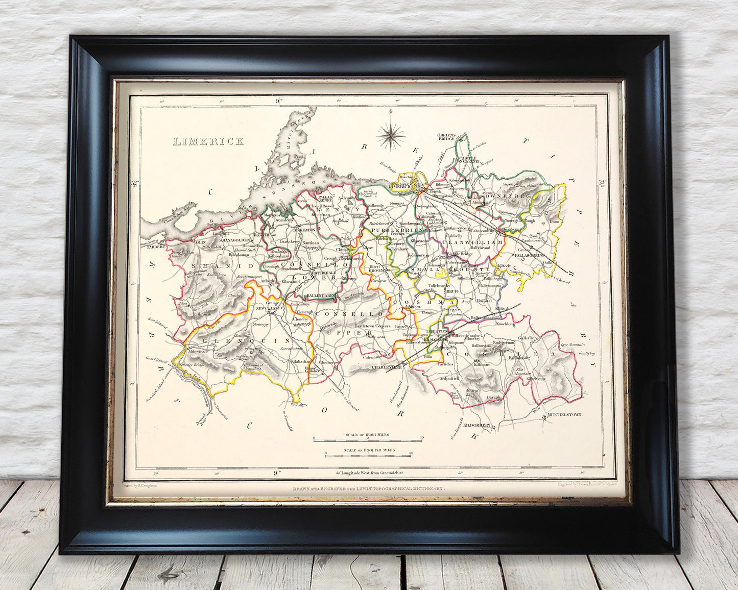County LIMERICK 1846 by Creighton - Antique Irish Reproduction Map
