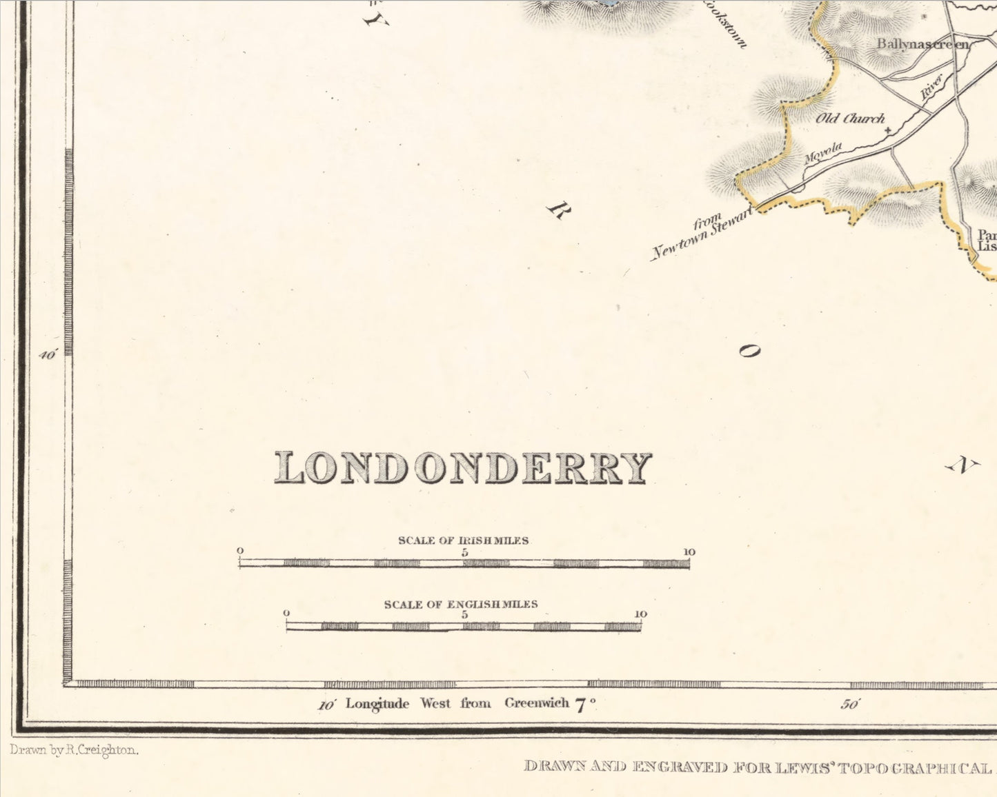 County DERRY/LONDONDERRY 1846 by Creighton - Irish Reproduction Map