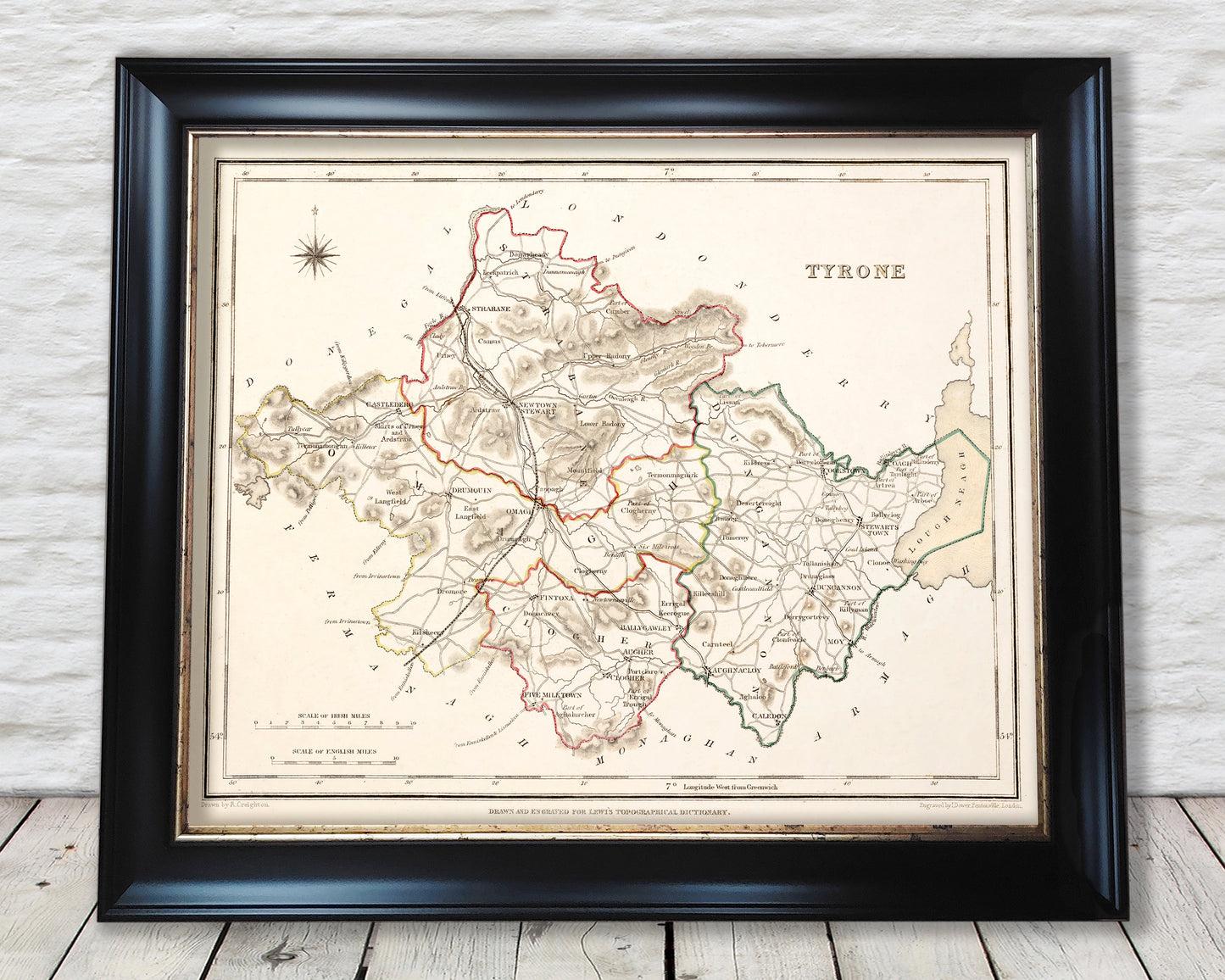 County TYRONE 1846 by Creighton - Antique Irish Reproduction Map