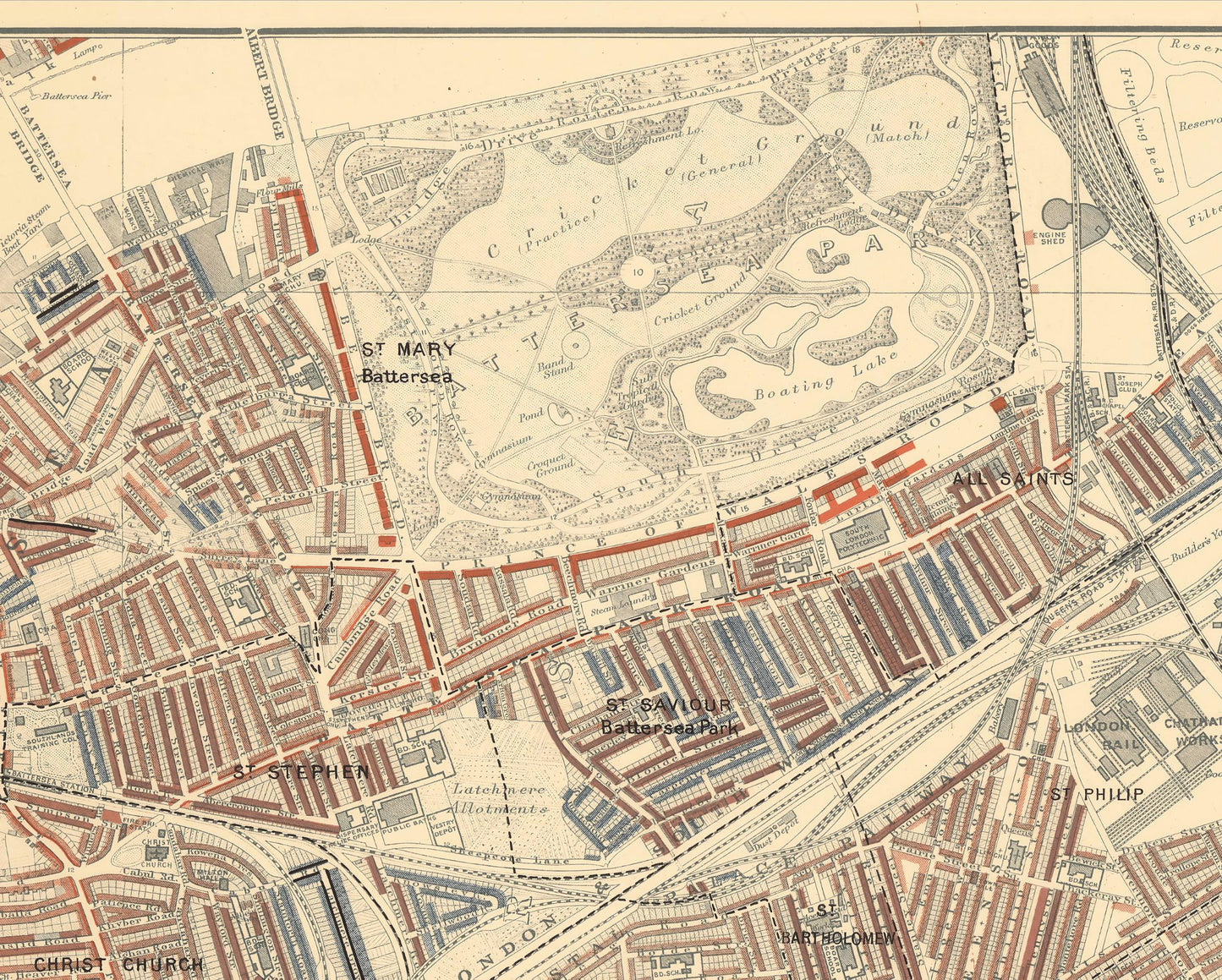 LONDON poverty Map 1898 by Charles BOOTH - Battersea Clapham Putney