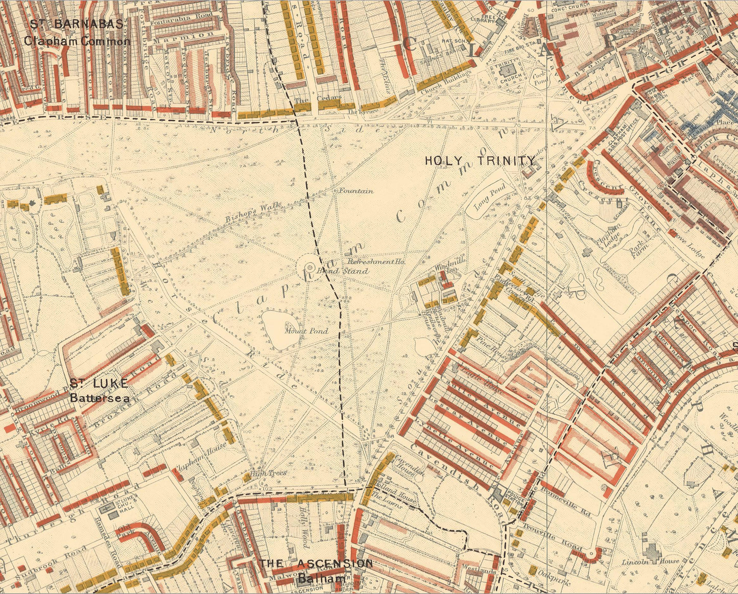LONDON poverty Map 1898 by Charles BOOTH - Battersea Clapham Putney