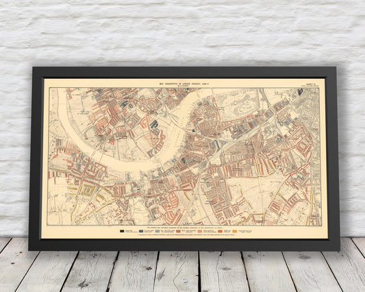 LONDON poverty Map 1898 by Charles BOOTH - Battersea Clapham Putney
