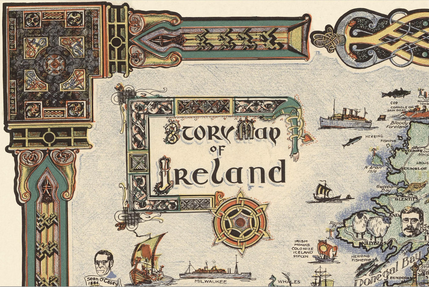 Pictorial Story Map of Ireland 1936 - Dublin, Belfast, Joyce, Wilde