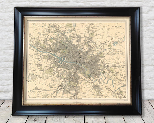 Extended Old GLASGOW Map 1912 by Bartholomew - Govan, Pollokshields