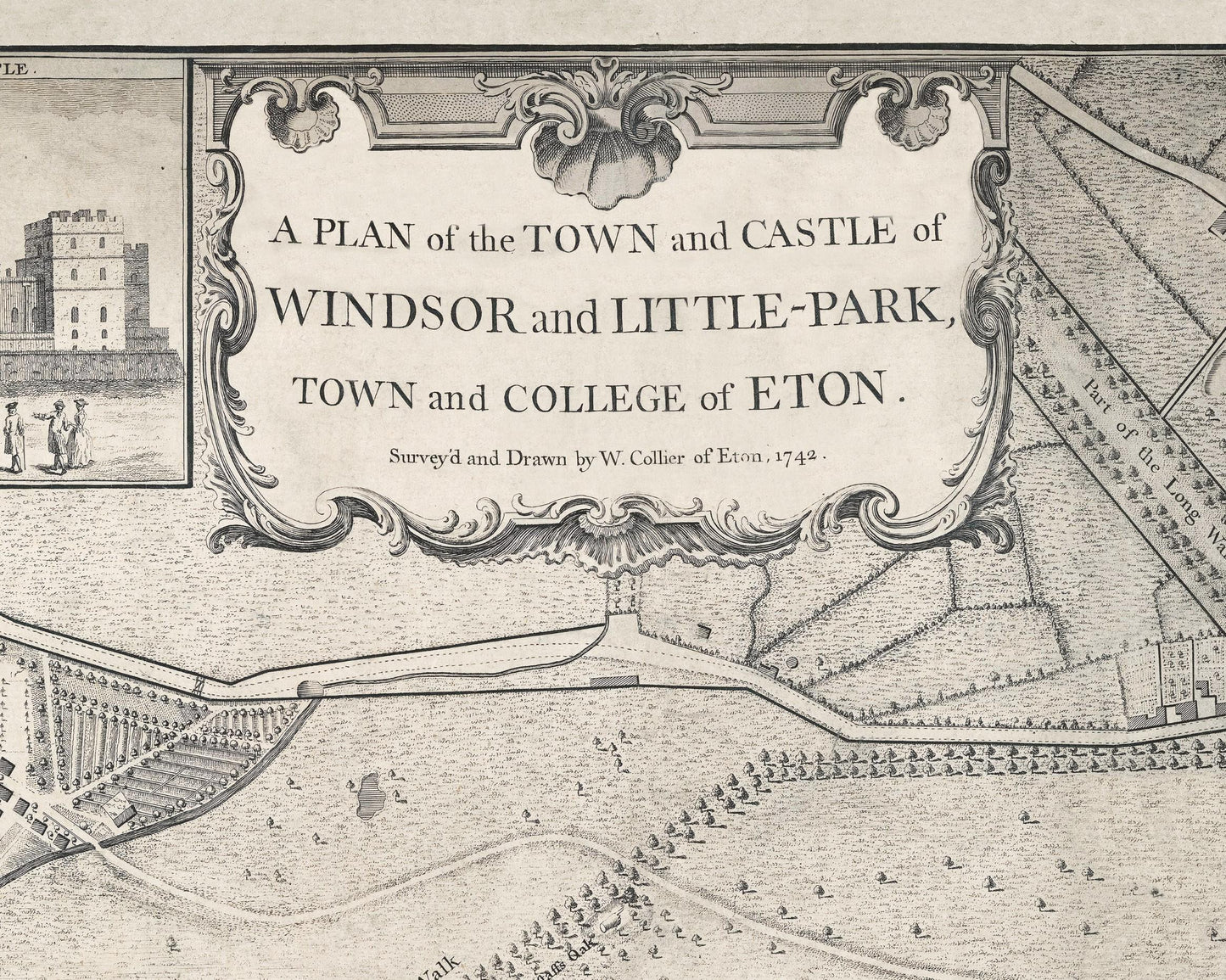 Old WINDSOR and ETON Map 1742 William Collier - Windsor Castle Eton College