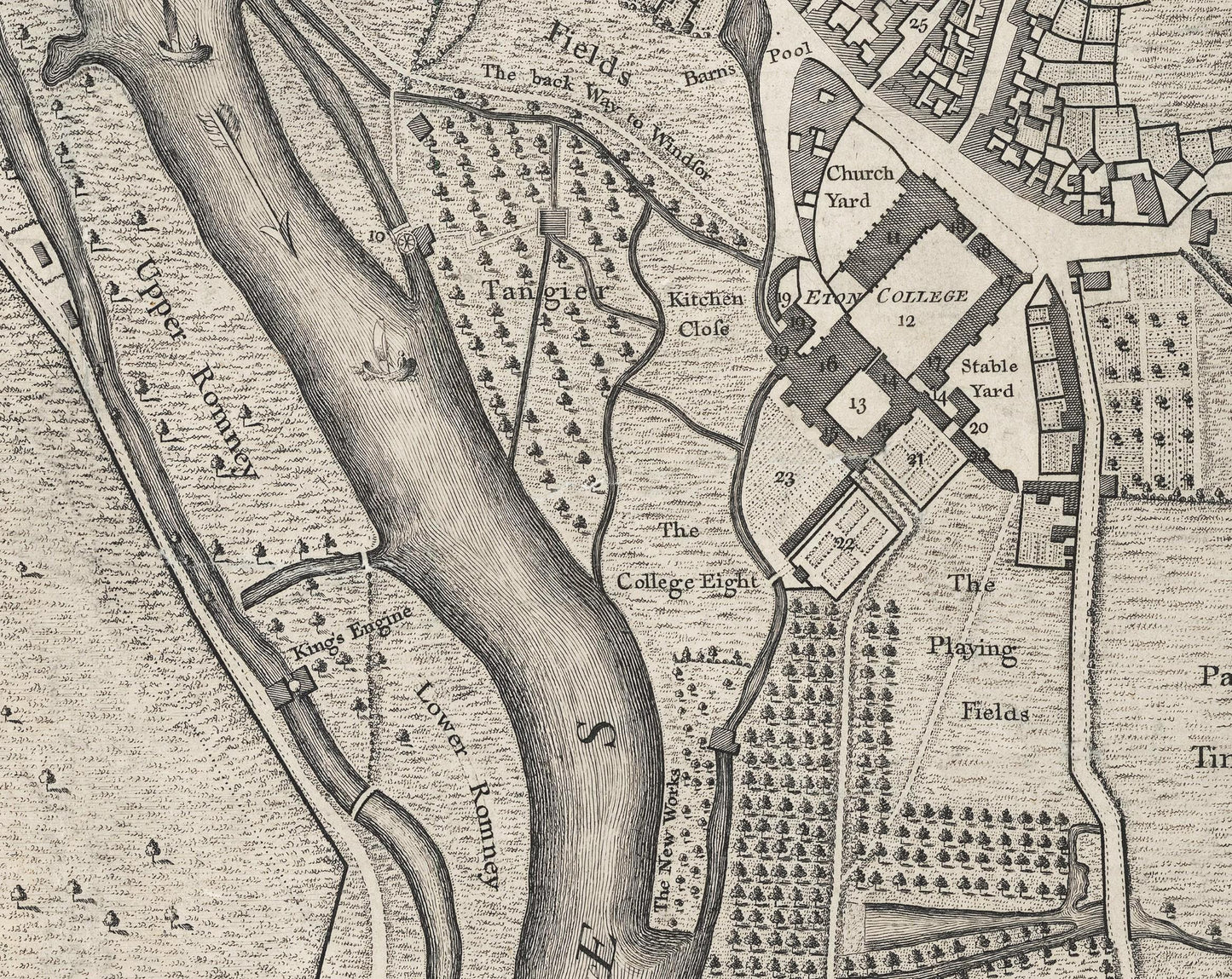 Old WINDSOR and ETON Map 1742 William Collier - Windsor Castle Eton College