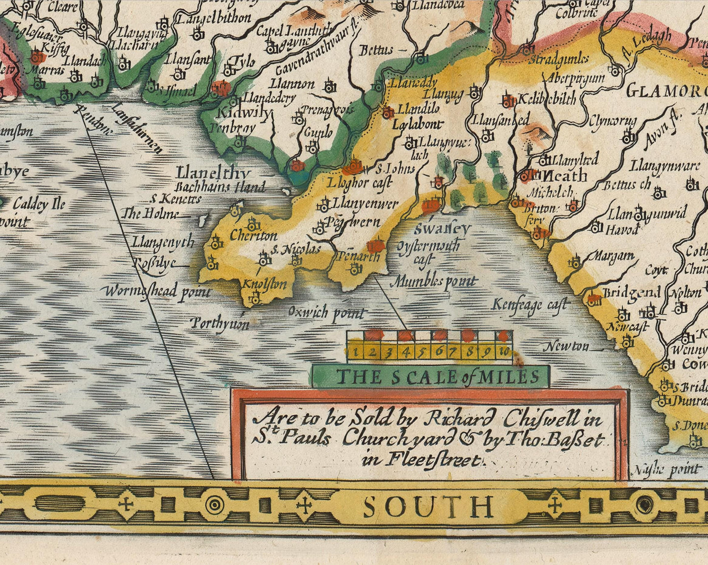 Rare Old WALES Map John Speed 1611 - Cymru Cardiff Swansea St Davids