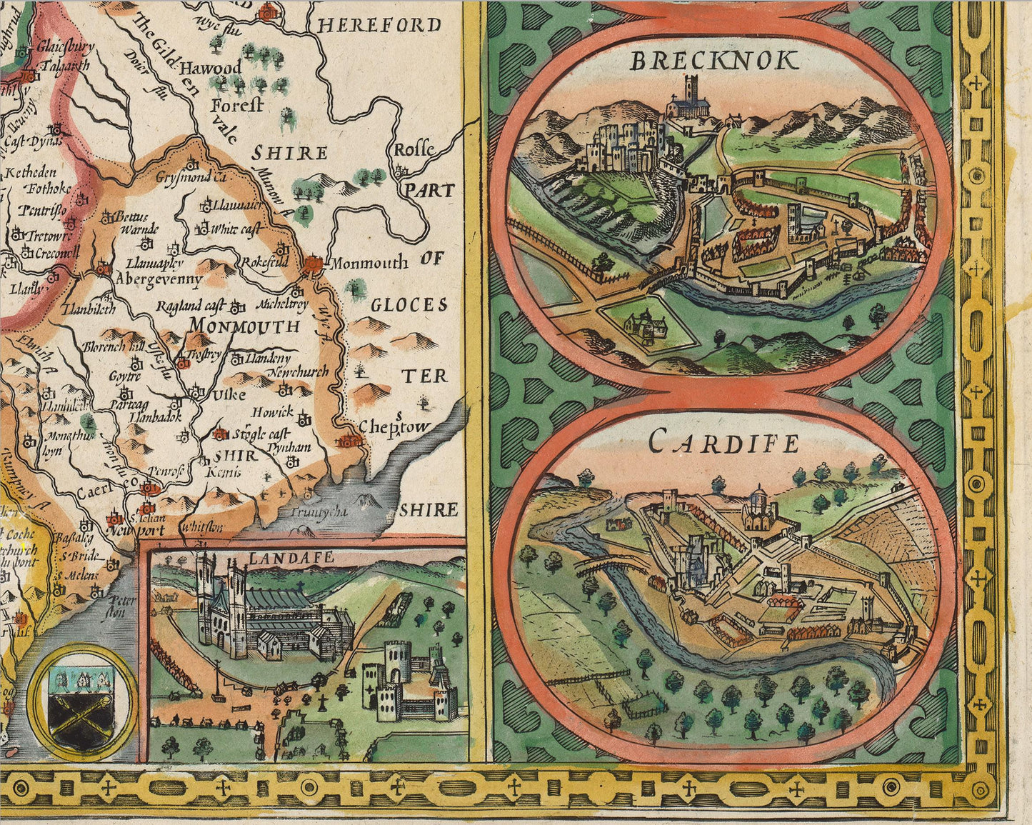 Rare Old WALES Map John Speed 1611 - Cymru Cardiff Swansea St Davids