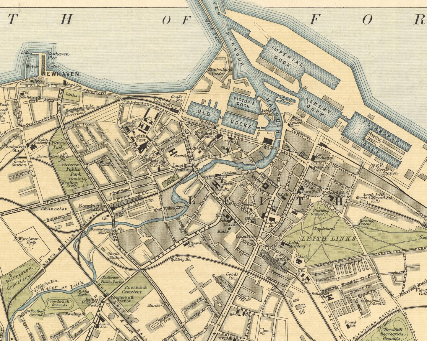Old EDINBURGH Map 1912 by Bartholomew - Leith Portobello Murrayfield