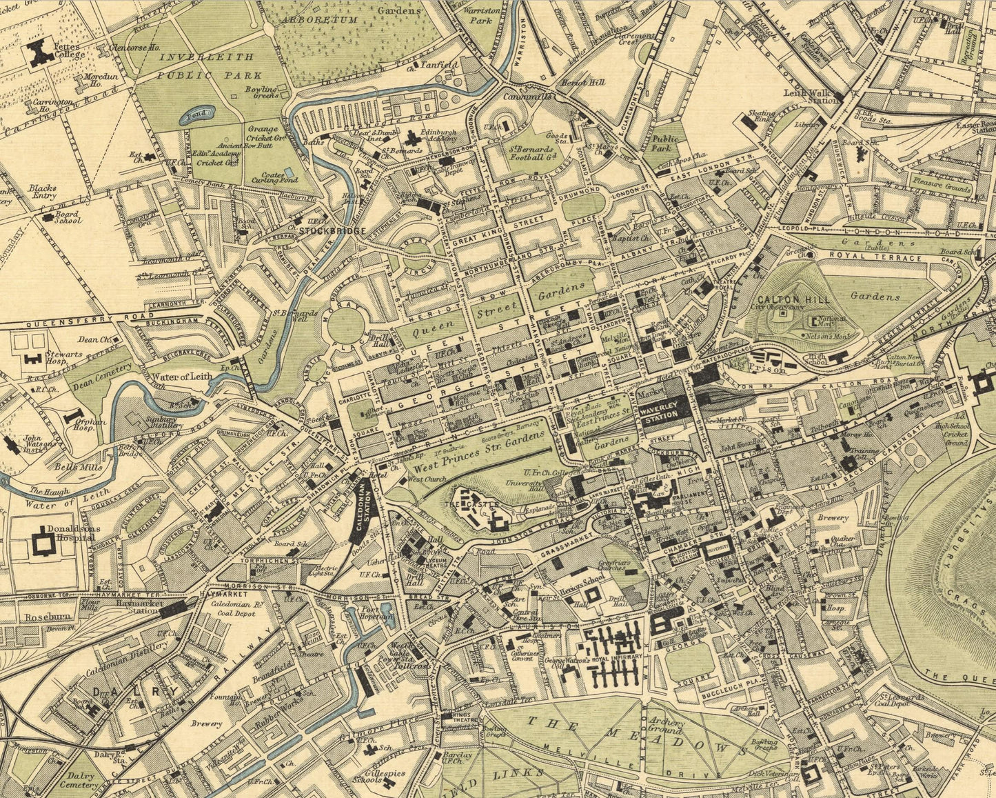 Old EDINBURGH Map 1912 by Bartholomew - Leith Portobello Murrayfield