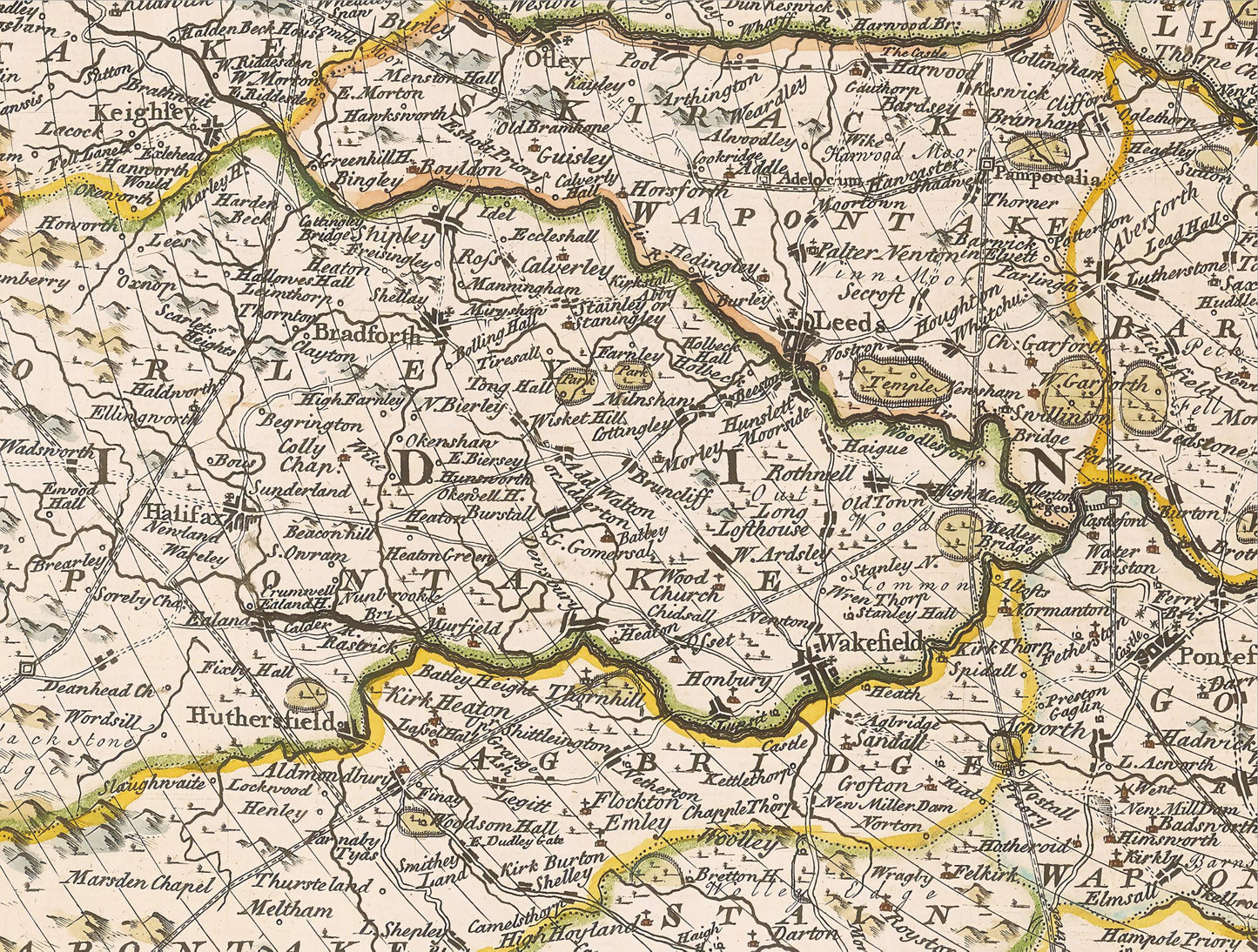 Beautiful YORKSHIRE RIDINGS Map Emanuel Bowen 1750