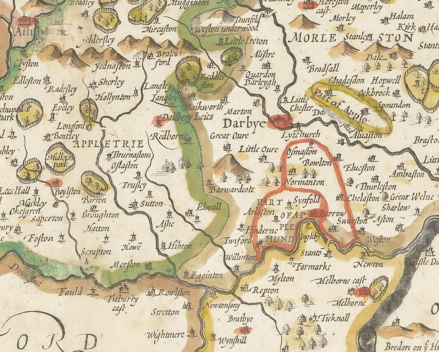 Old DERBYSHIRE map John Speed 1611 - Derby Matlock Buxton