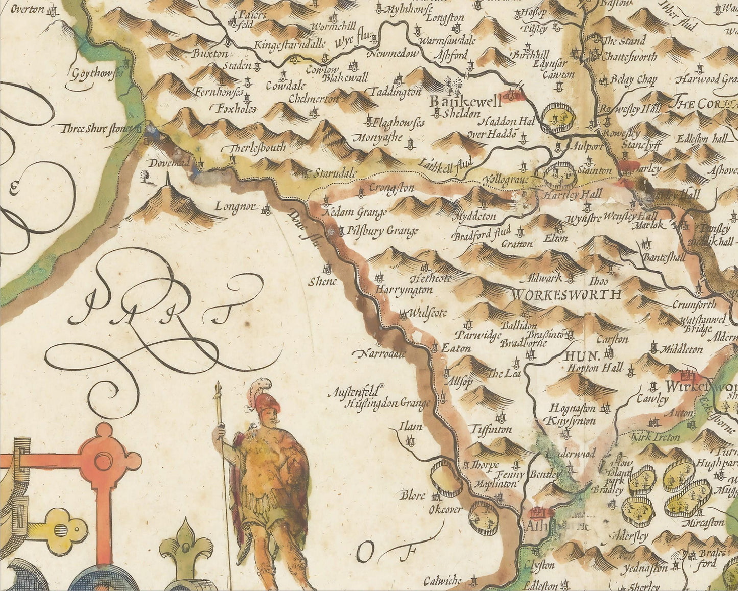 Old DERBYSHIRE map John Speed 1611 - Derby Matlock Buxton