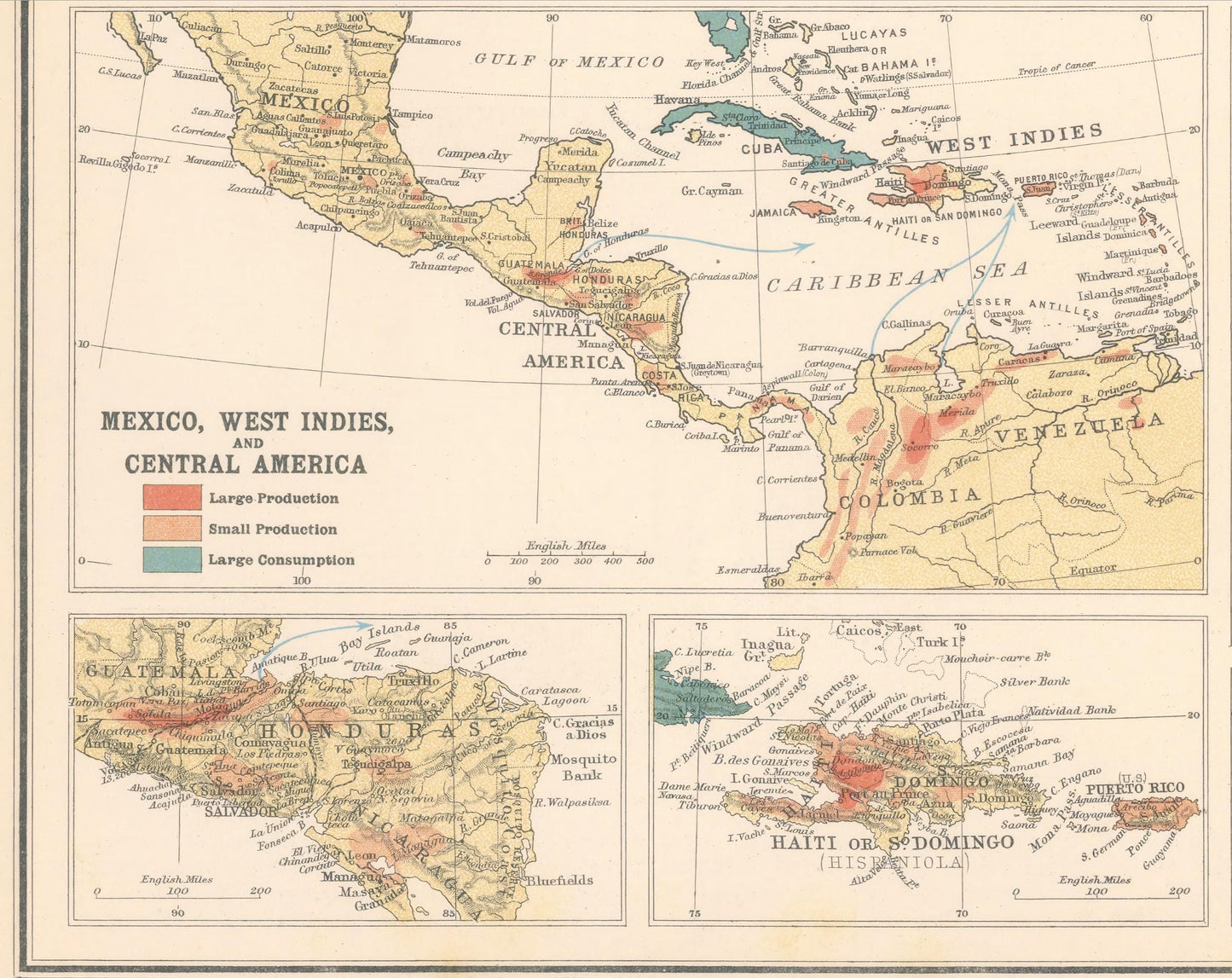 COFFEE growing Countries Map 1907 reproduction JG Bartholomew
