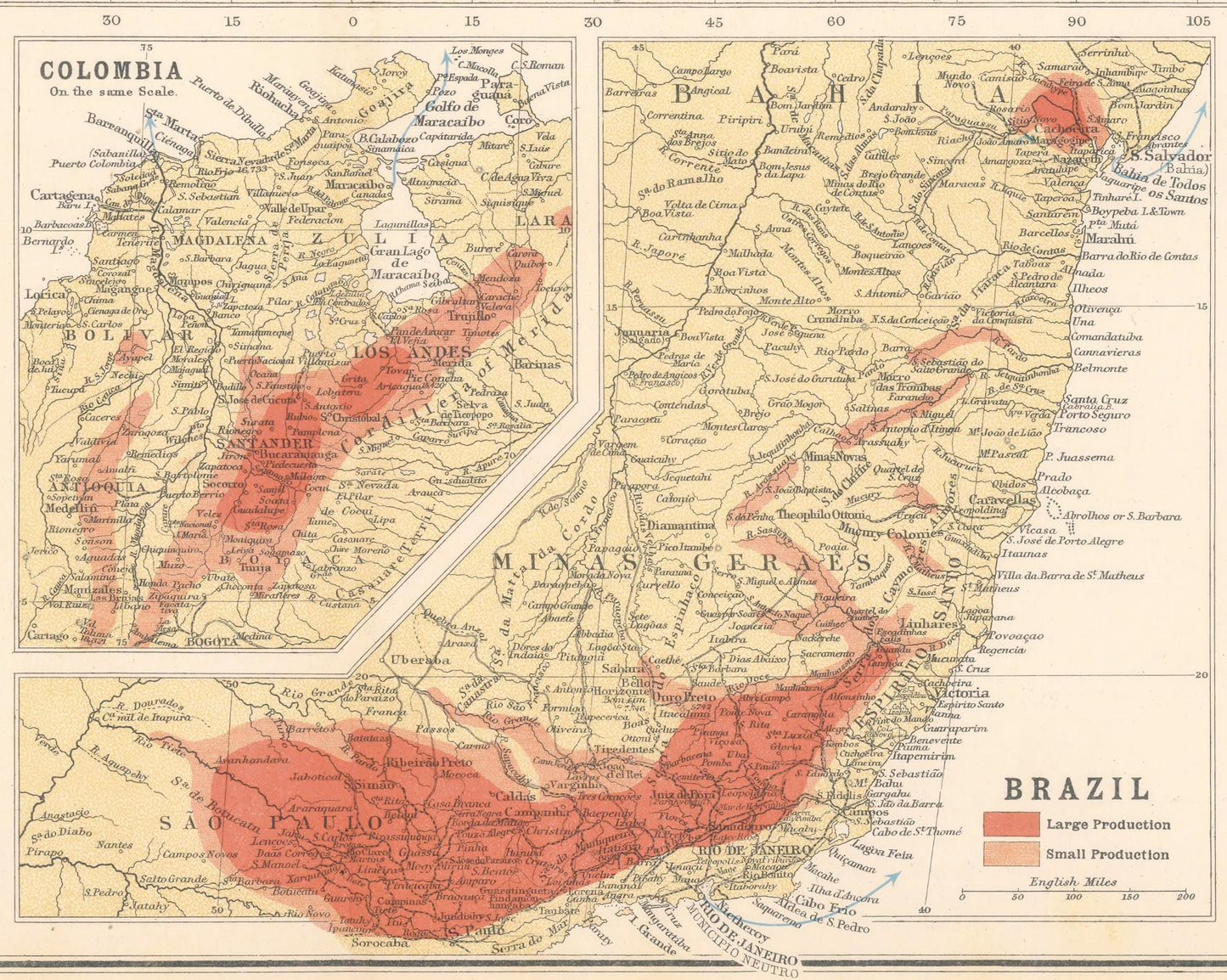 COFFEE growing Countries Map 1907 reproduction JG Bartholomew