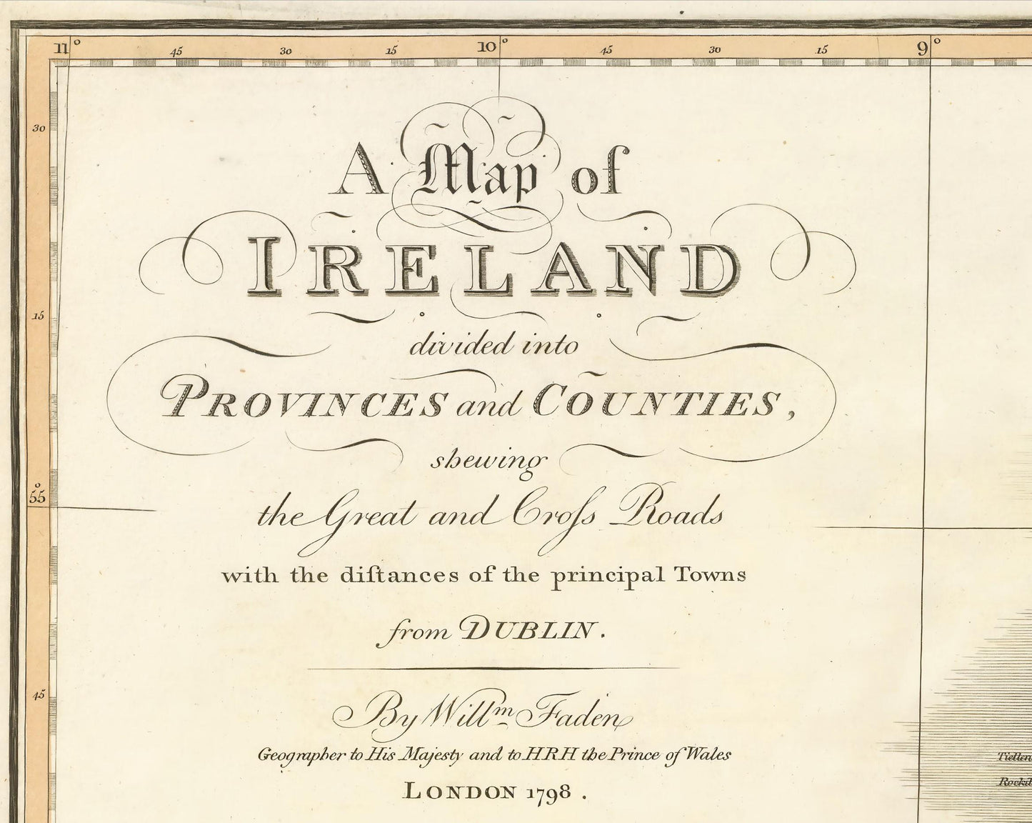 Old Ireland Map 1798 by W. Faden - Dublin Belfast, Cork,Ulster Leinster