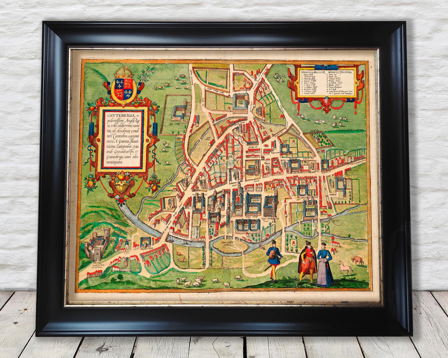 Old CAMBRIDGE and University Map 1575 by Braun - Trinity, Kings, Queens