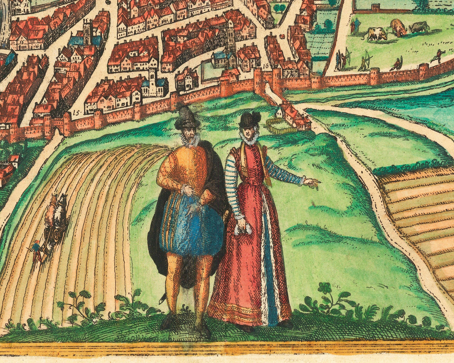 Old Norwich Map 1581 by Braun - Nordovicum Norwich Castle Cathedral