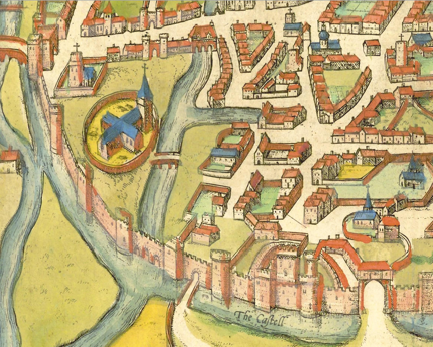 Old CANTERBURY Map 1588 by Braun - Cantuarbury Chaucer Christ Church