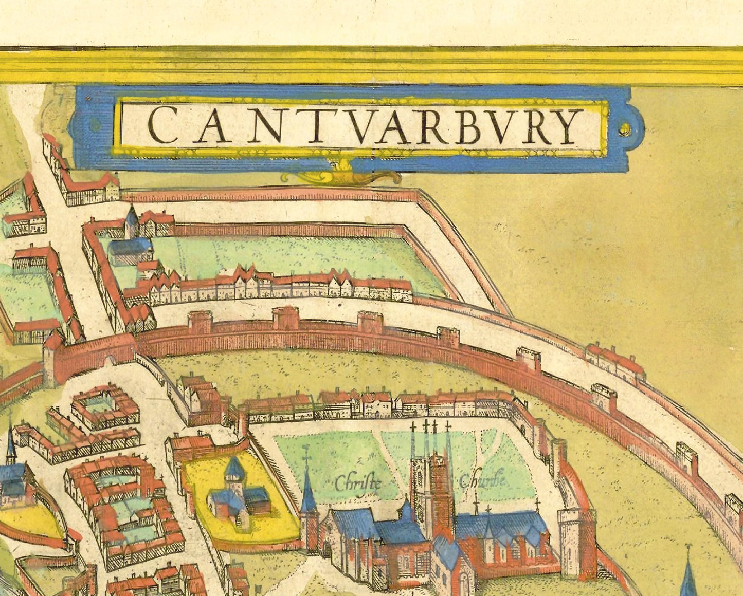 Old CANTERBURY Map 1588 by Braun - Cantuarbury Chaucer Christ Church