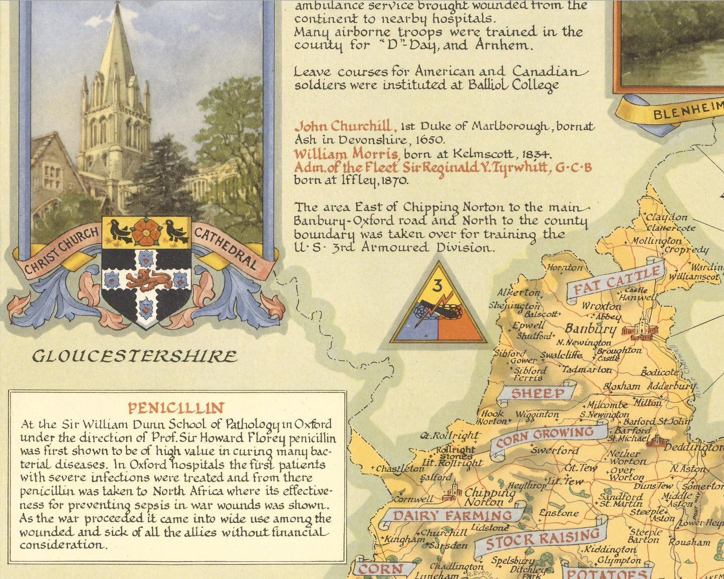 Vintage OXFORDSHIRE Map, 1947, Ernest Clegg - Oxford, Banbury