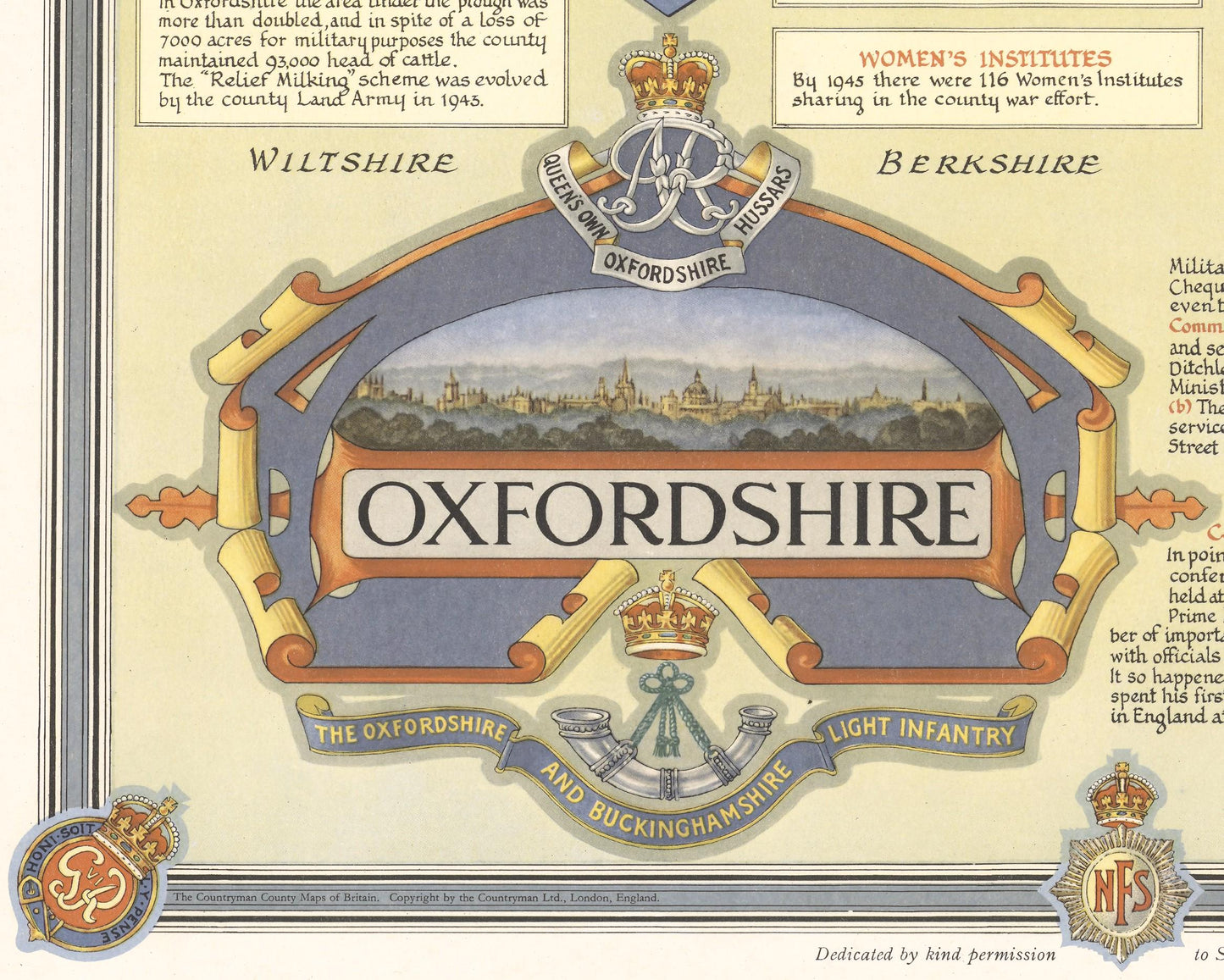 Vintage OXFORDSHIRE Map, 1947, Ernest Clegg - Oxford, Banbury