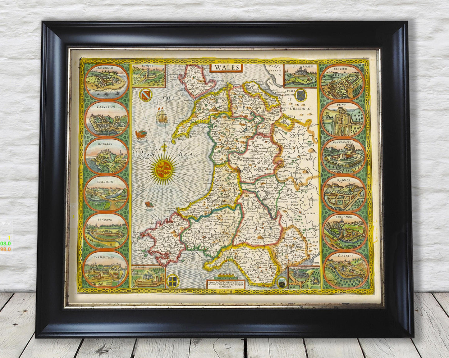 Rare Old WALES Map John Speed 1611 - Cymru Cardiff Swansea St Davids