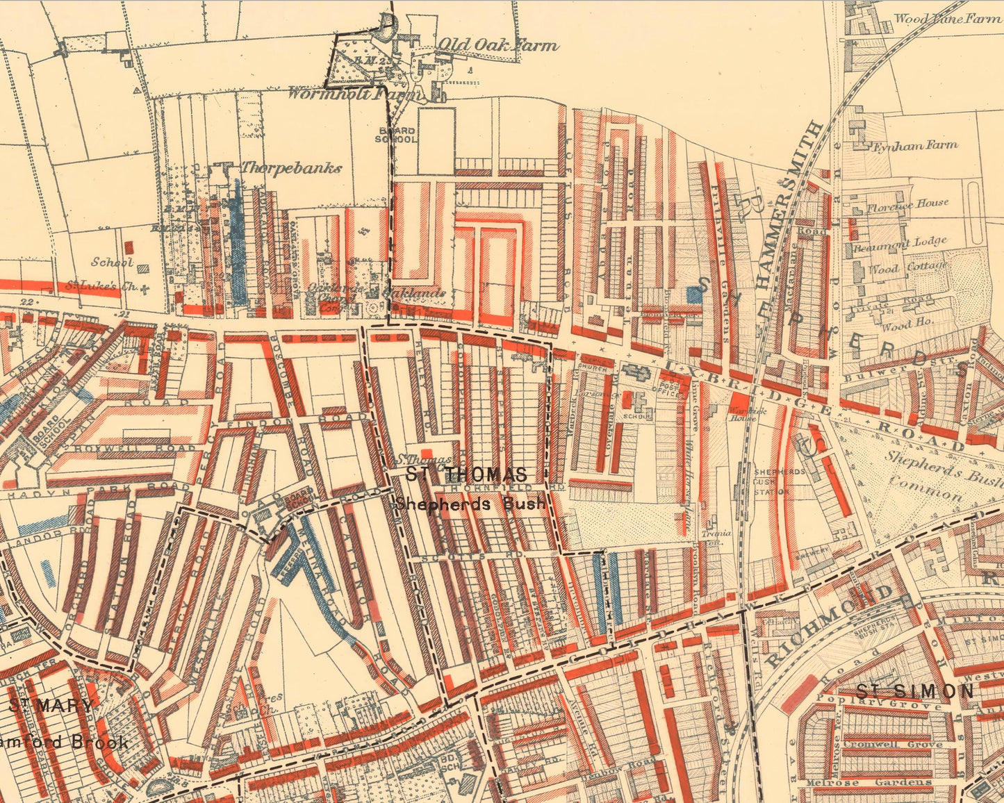 LONDON poverty Map Notting Hill, Hammersmith 1898 by Charles BOOTH