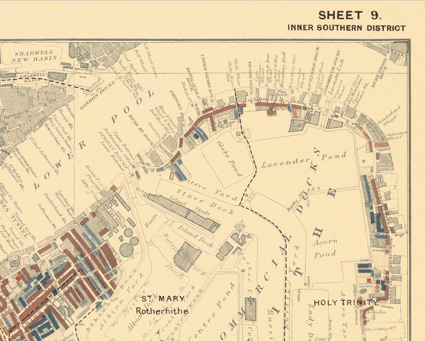 LONDON poverty Map 1898 by Charles BOOTH - Camberwell Waterloo Bermondsey