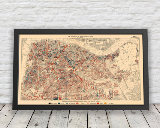 LONDON poverty Map 1898 by Charles BOOTH - Camberwell Waterloo Bermondsey