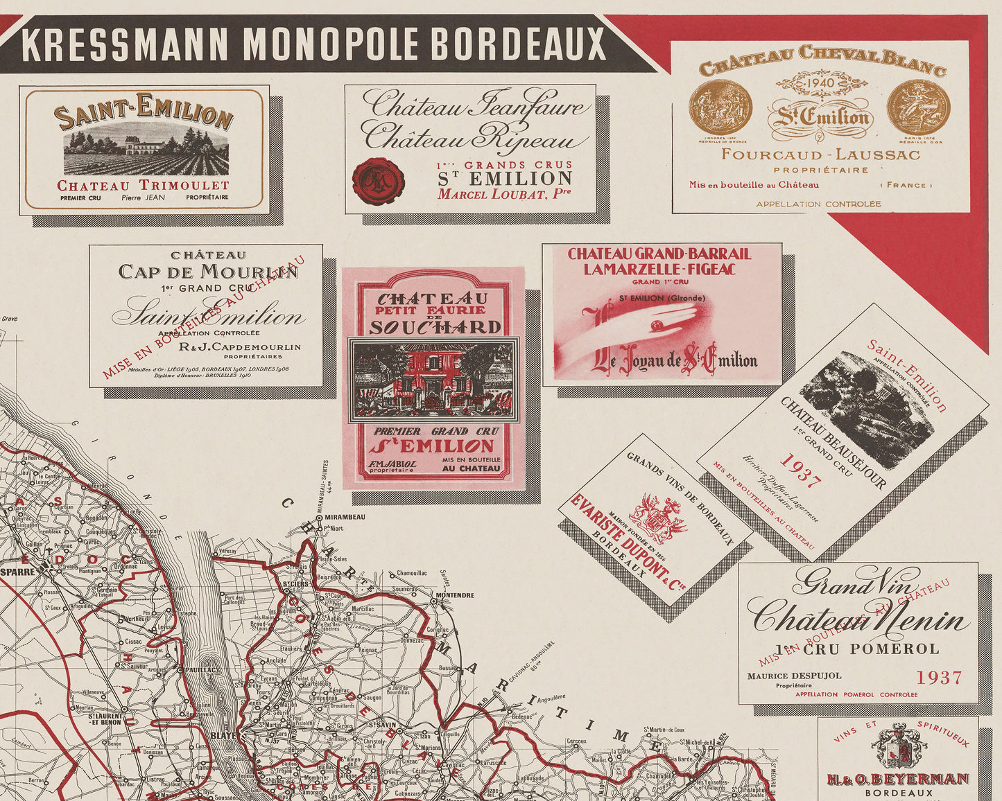 Wine Map of Bordeaux, wines