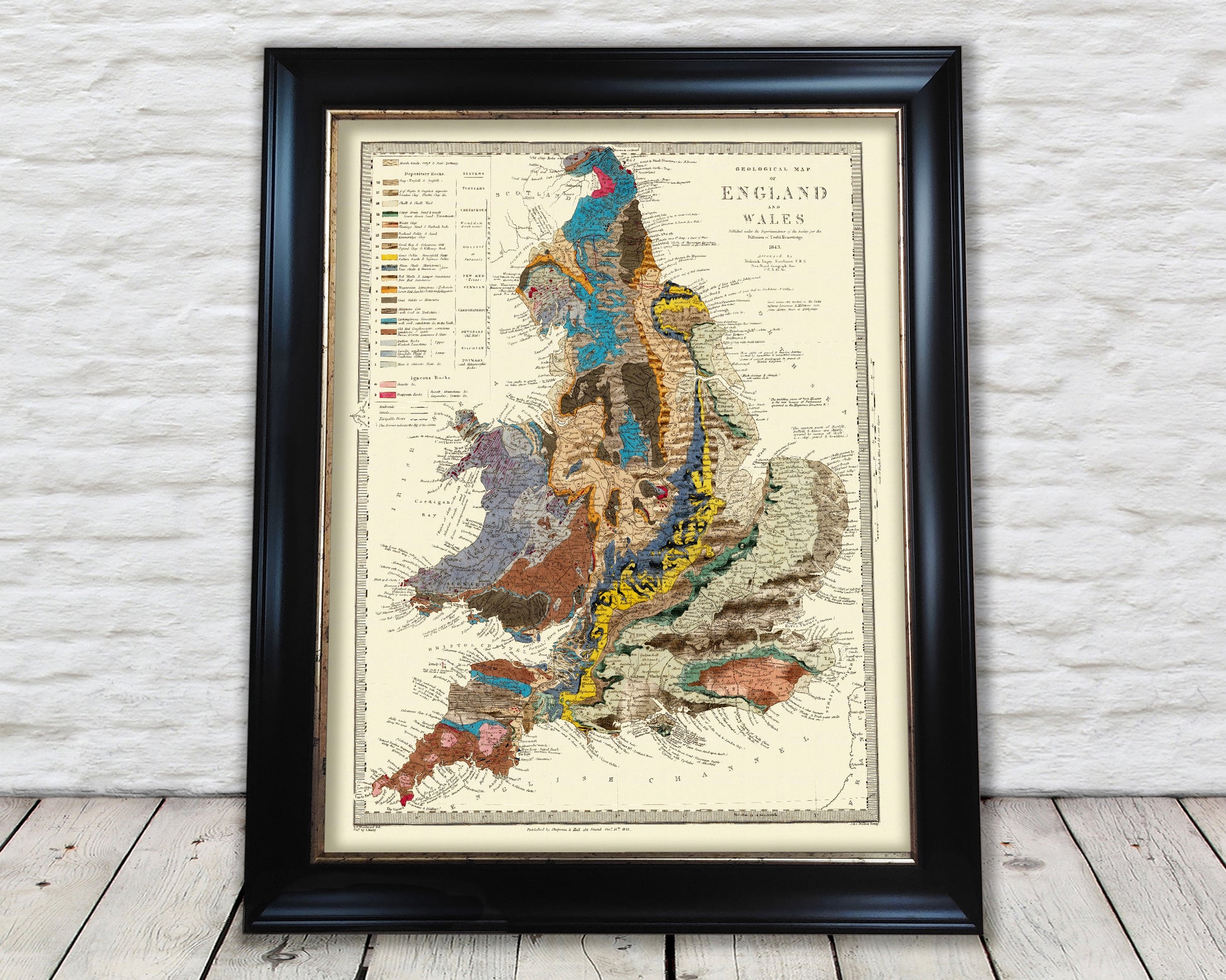 England Wales Geology Map, framed