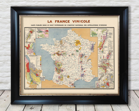 Wine Map of France, framed print