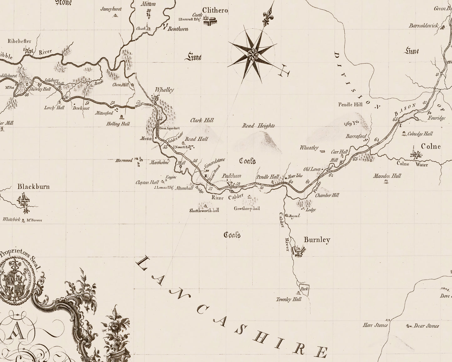 Leeds and Liverpool Canal map, Lancashire