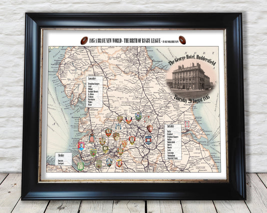 Rugby League Map, framed