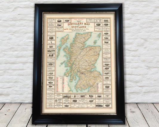 Scotland Distillery Map, Framed print