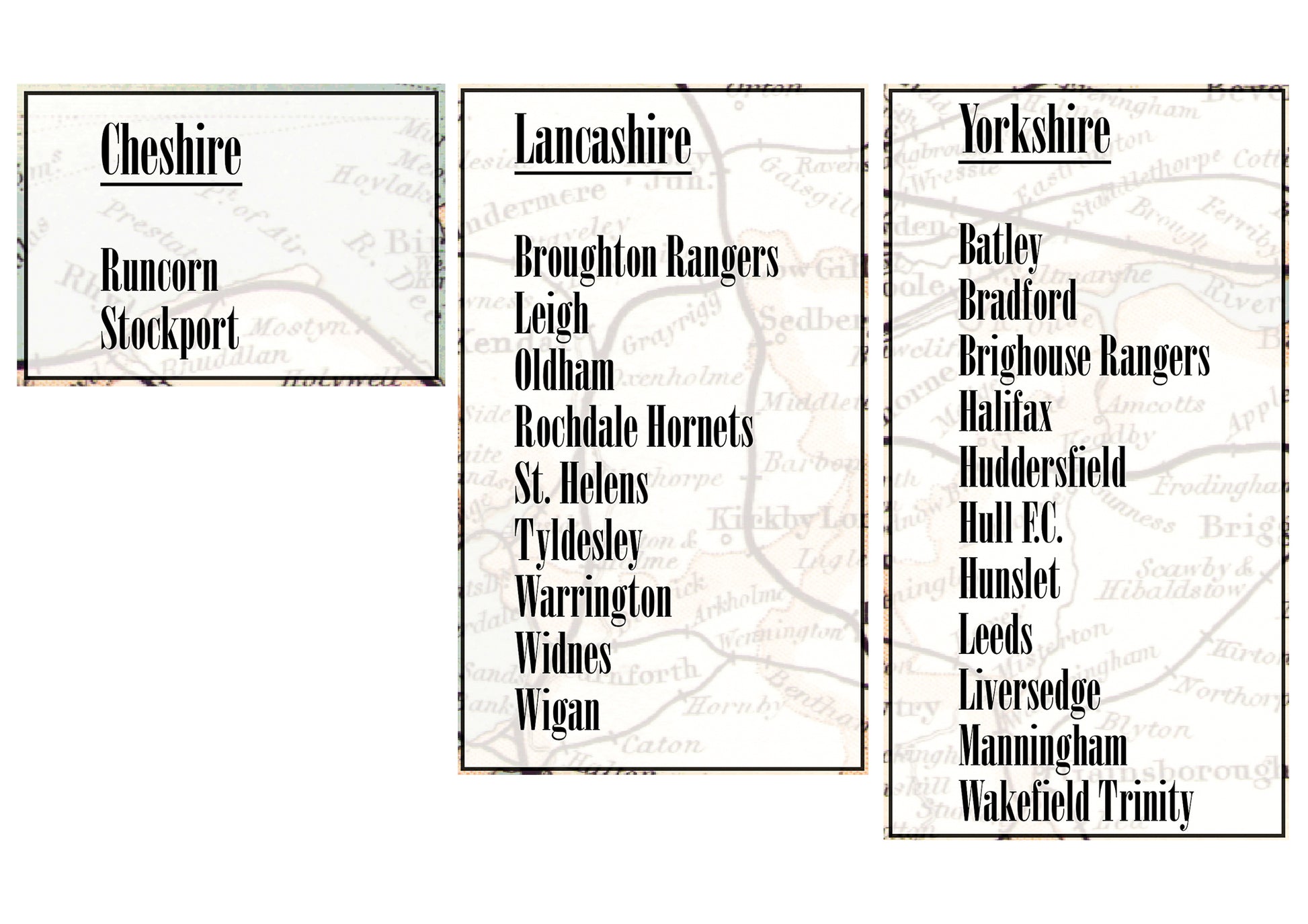 Rugby League Map, 22 clubs