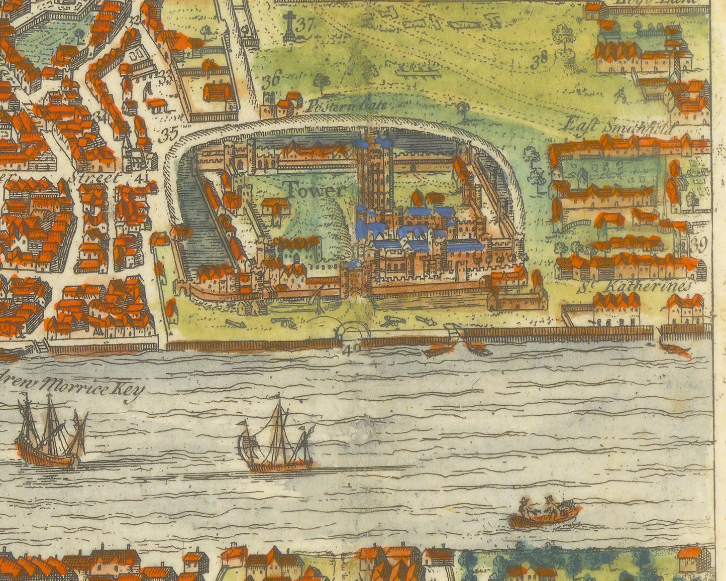 Stunning Agas 1560 LONDON Map by Wm MAITLAND 1738 Elizabethan London