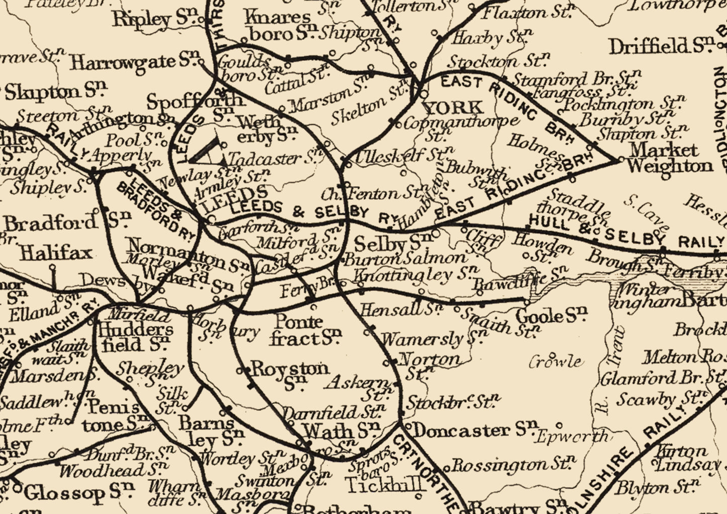 Old Rail Map UK, Yorkshire